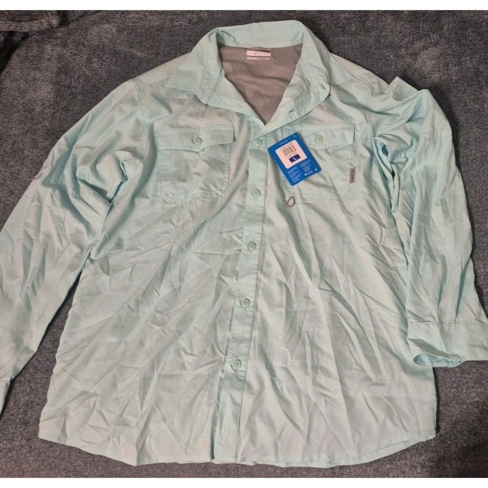 Columbia Sportswear Men's Long Sleeve Fishing Shirt Size L Light Blue Teal NwT